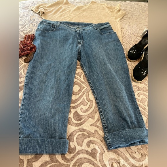 Crop Jeans Women's 24WP Relaxed Fit Blue Cuffed Cotton Stretch - Picture 1 of 8